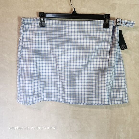 Wild Fable Dresses & Skirts - Wild Fable Women's Blue Check Elastic Waist Unlined Tie Wrap Skirt Size L NWT